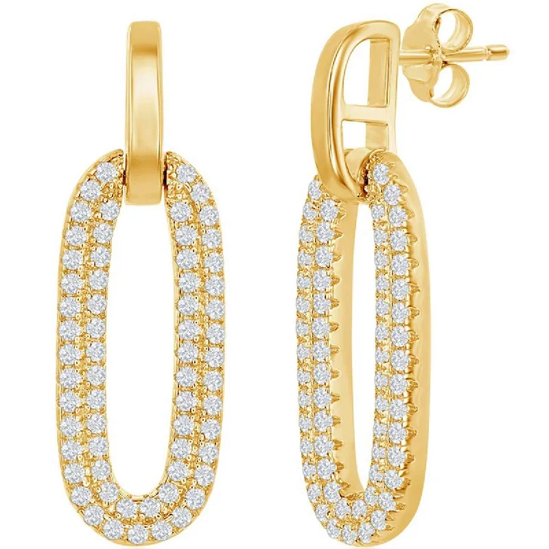 artistic abstract ladies earrings-Classic Women's Earrings - Gold Plated Oval Micro Pave CZ Door Knocker | D-7848-GP