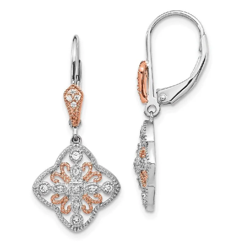 minimalist ladies earrings-14K White Gold w/Rose Rhodium Diamond Leverback Earrings