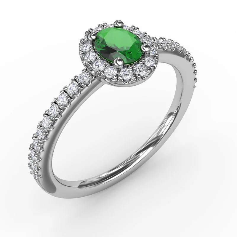 eternity band engagement ring for women-Classic Halo Emerald and Diamond Ring R1646E