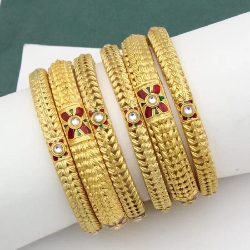 celestial theme ladies bracelet-Manisha Jewellery Gold Plated Kundan And Meenakari Bangles Set