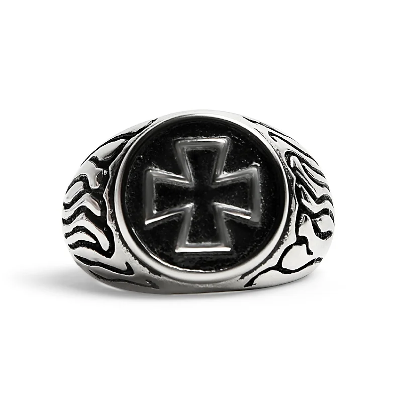 wedding set ladies ring-Stainless Steel Polished Maltese Cross Signet Ring / SCR0240