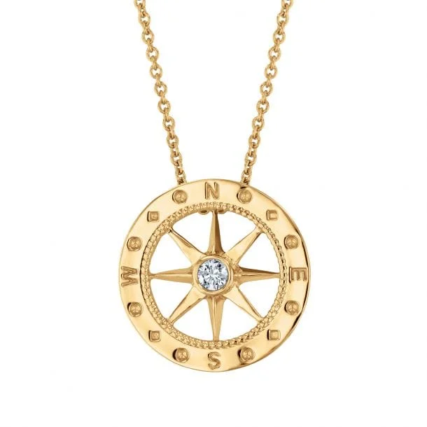 handcrafted ladies necklace-Diamond Compass Necklace