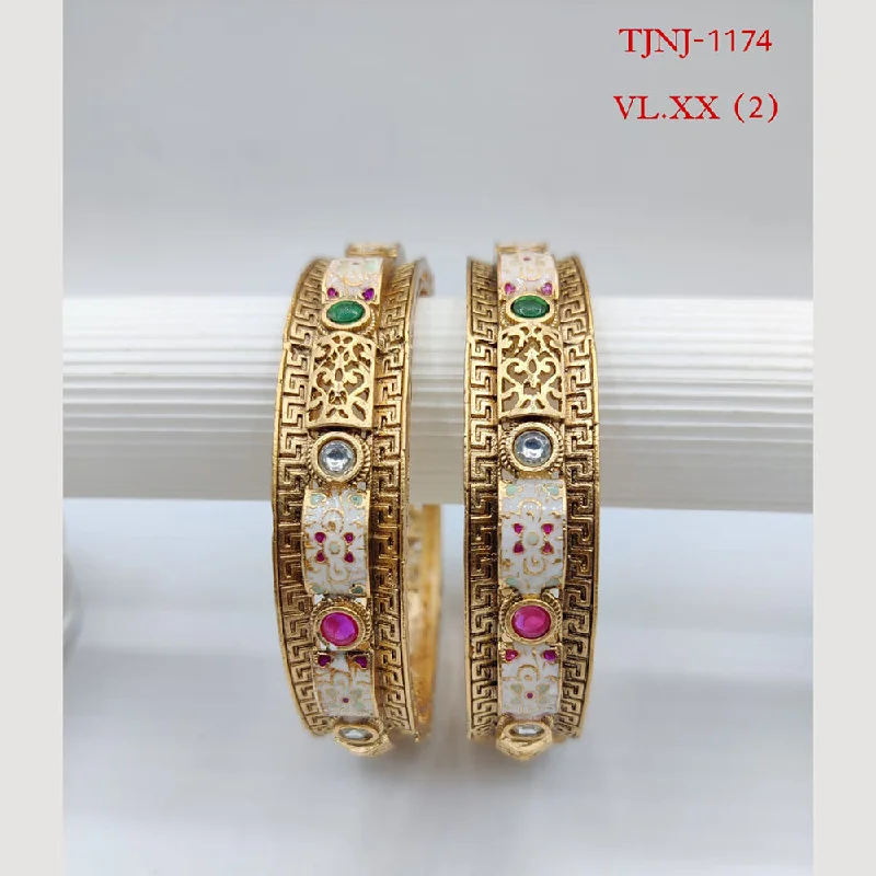 bangle ladies bracelet-Choice Gold Plated Pota Stone Bangles Set