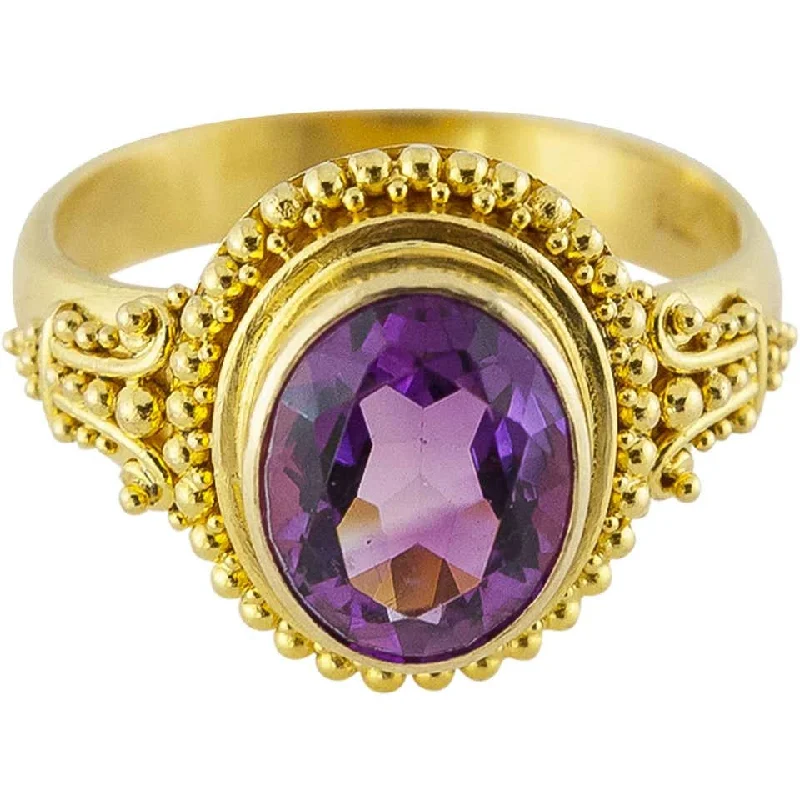 double halo ladies ring-Dazzling Bright Oval Cut Amethyst 18k Gold Ring