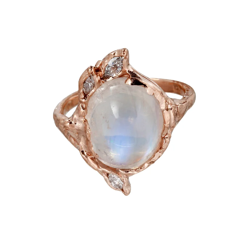 pear-shaped engagement ring for women-Oval Moonstone Diamond Ring