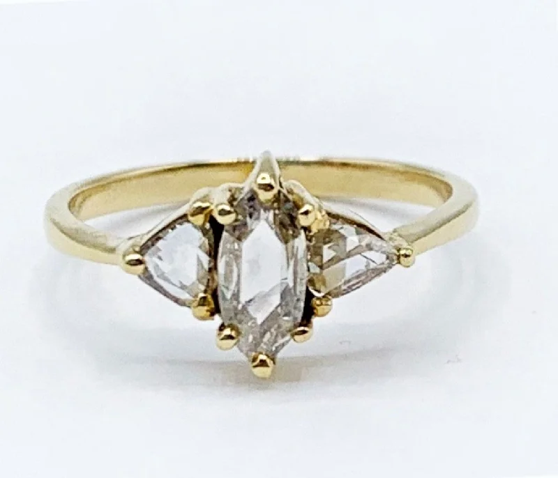 minimalist ladies ring-Lighted Marquis and Triangle Diamonds on a Golden Band