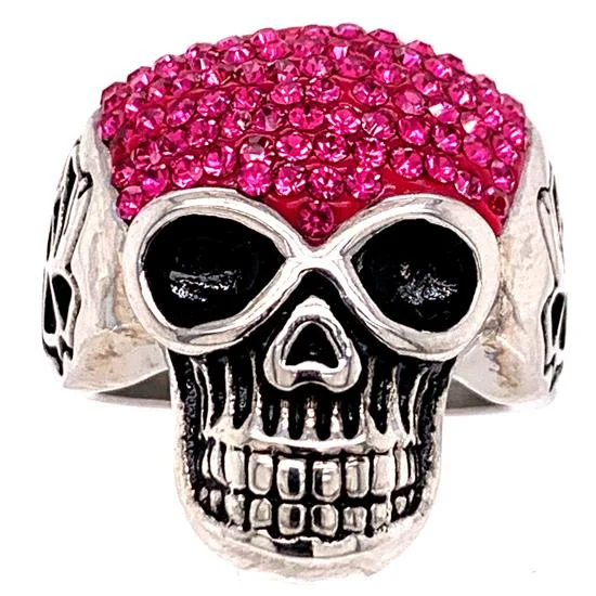 floral design ladies ring-Skull With Tiny Purple Accent CZ Stones Stainless Steel Ring / SCR3101