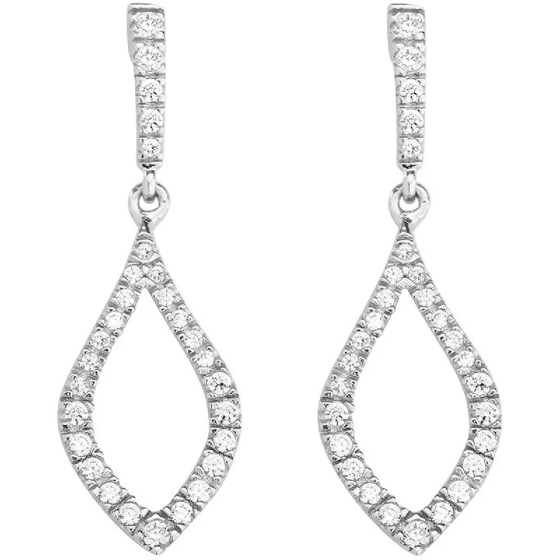 small hoop ladies earrings-Classic Women's Earrings - Sterling Silver Open Marquise Shape White CZ Stone | D-5435