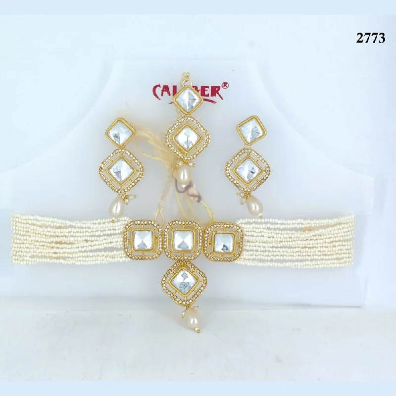 pave setting ladies necklace-Corbeda Fashion Gold Plated Crystal Stone Choker Necklace Set