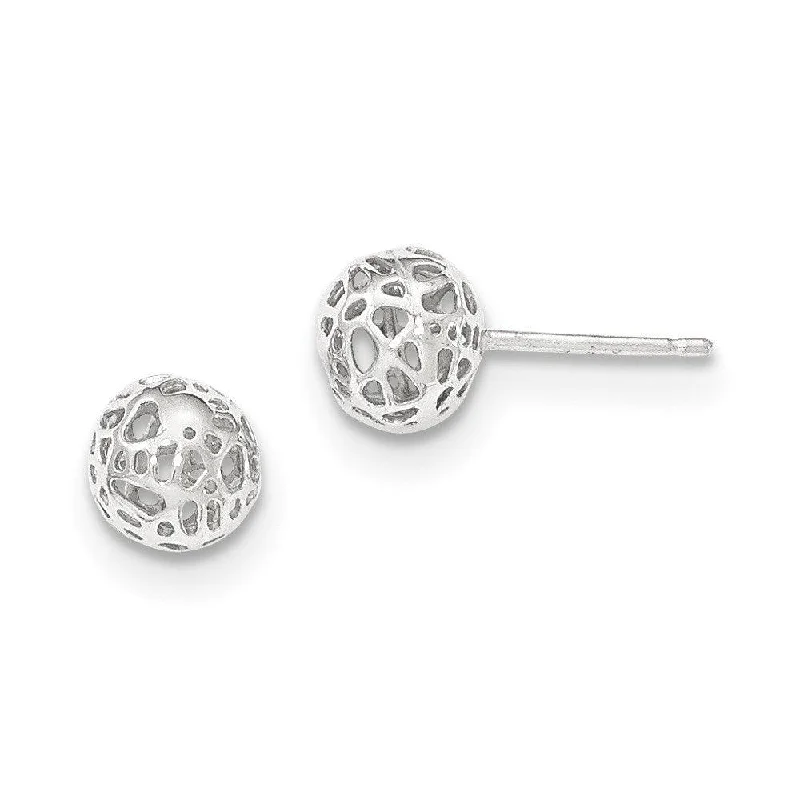 handcrafted gemstone ladies earrings-14K White Gold Medium Fancy Ball Post Earrings