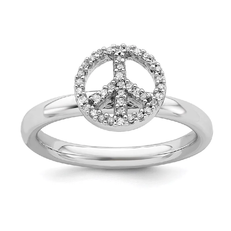 modern geometric engagement ring for women-Sterling Silver Stackable Expressions Peace Symbol Diamond Ring | QSK335