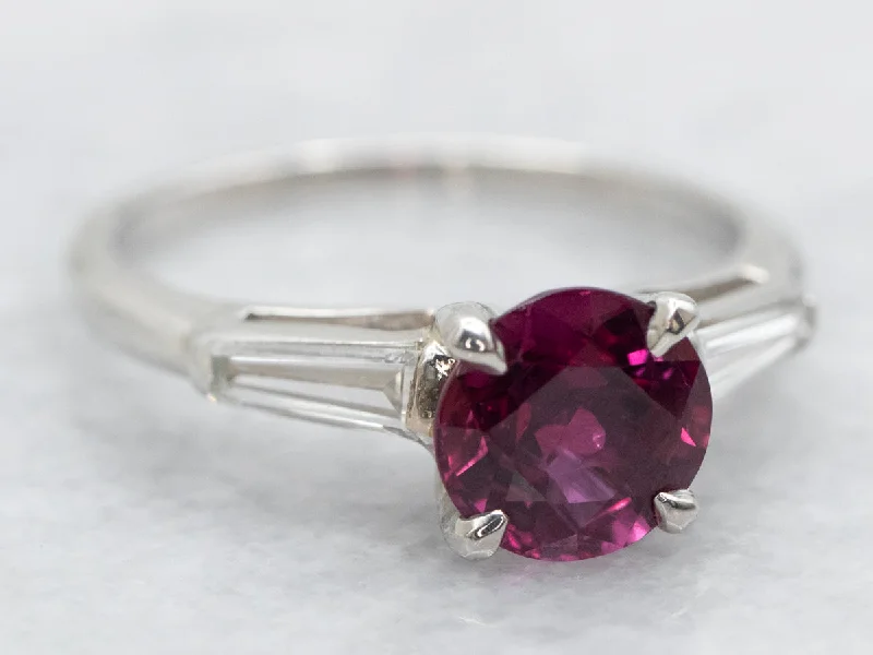 petite engagement ring for women-Platinum Pink Sapphire and Diamond Ring