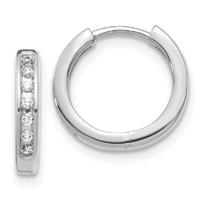 designer brand ladies earrings-14K White Gold Diamond Hinged Hoop Earrings