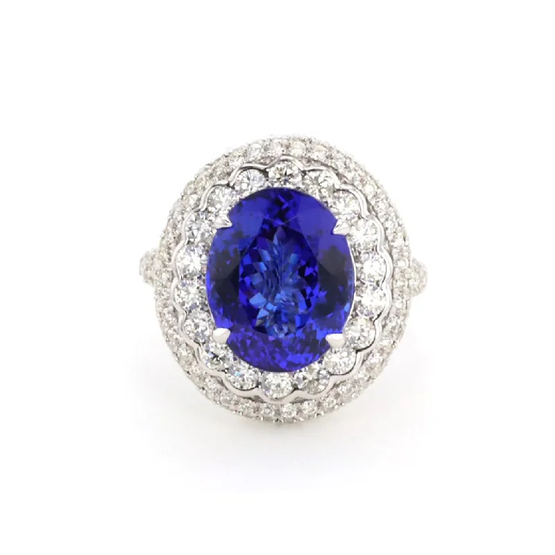 deep blue sapphire engagement ring for women-Tanzanite & Diamond Ring