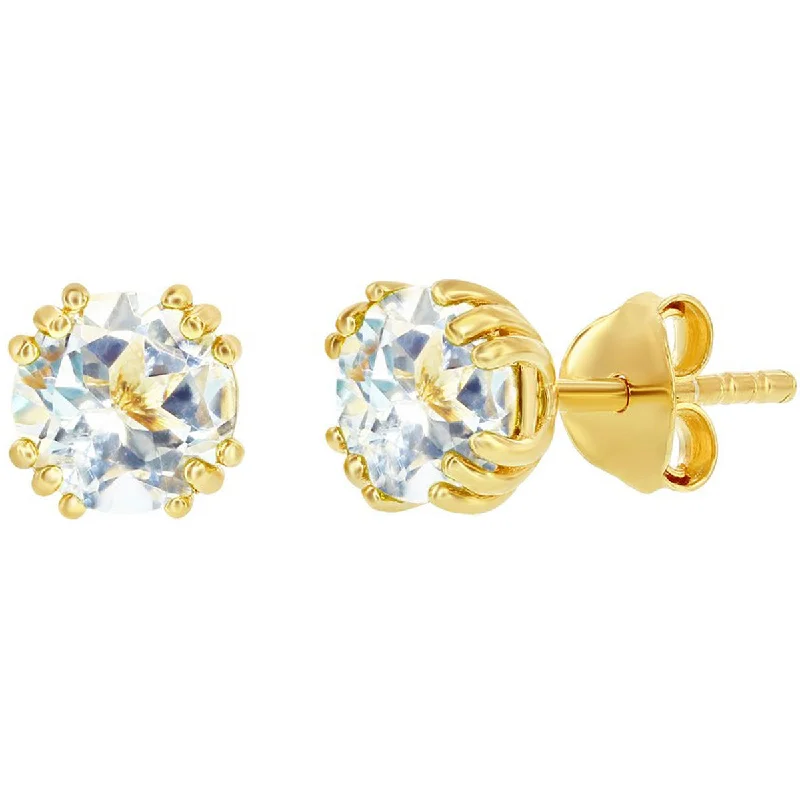 filigree ladies earrings-Classic Women's Earrings - Gold Plated April Birthstone Round Shape 6mm Stud | D-8277