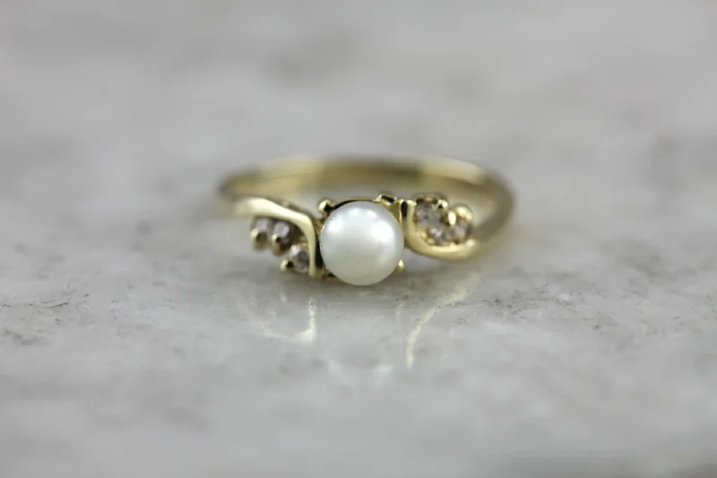 celestial galaxy engagement ring for women-Classic & Sweet: White Pearl and Diamond Ring