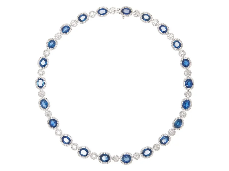 floral pattern ladies necklace-18k White Gold Sapphire & Diamond Necklace