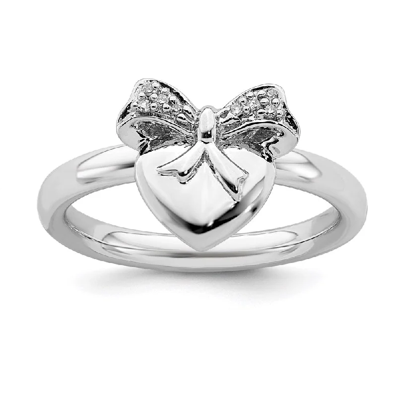 celestial theme engagement ring for women-Sterling Silver Stackable Expressions Heart with Bow Diamond Ring | QSK329