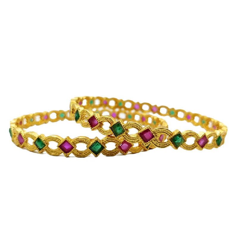 gemstone-accented ladies bracelet-Choice Gold Plated Pota Stone Bangles Set