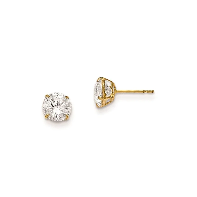 micro-pave ladies earrings-Madi K Kid's 14k  6mm Round CZ Basket Set Stud Earrings