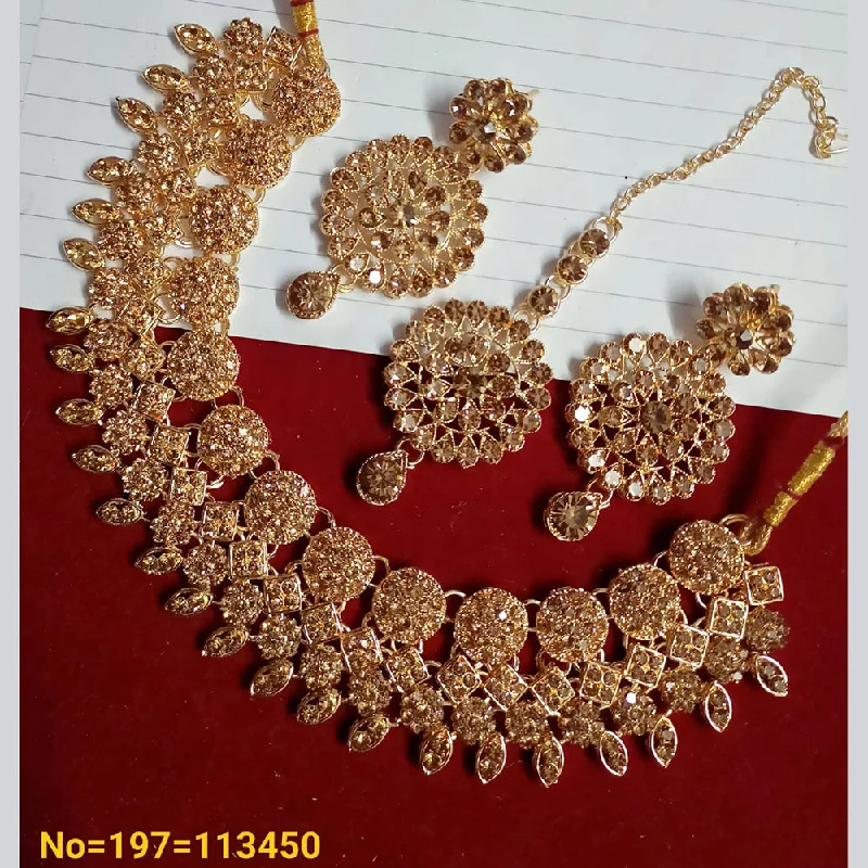 halo diamond ladies necklace-Padmawati Bangles Gold Plated Austrian Stone Necklace Set