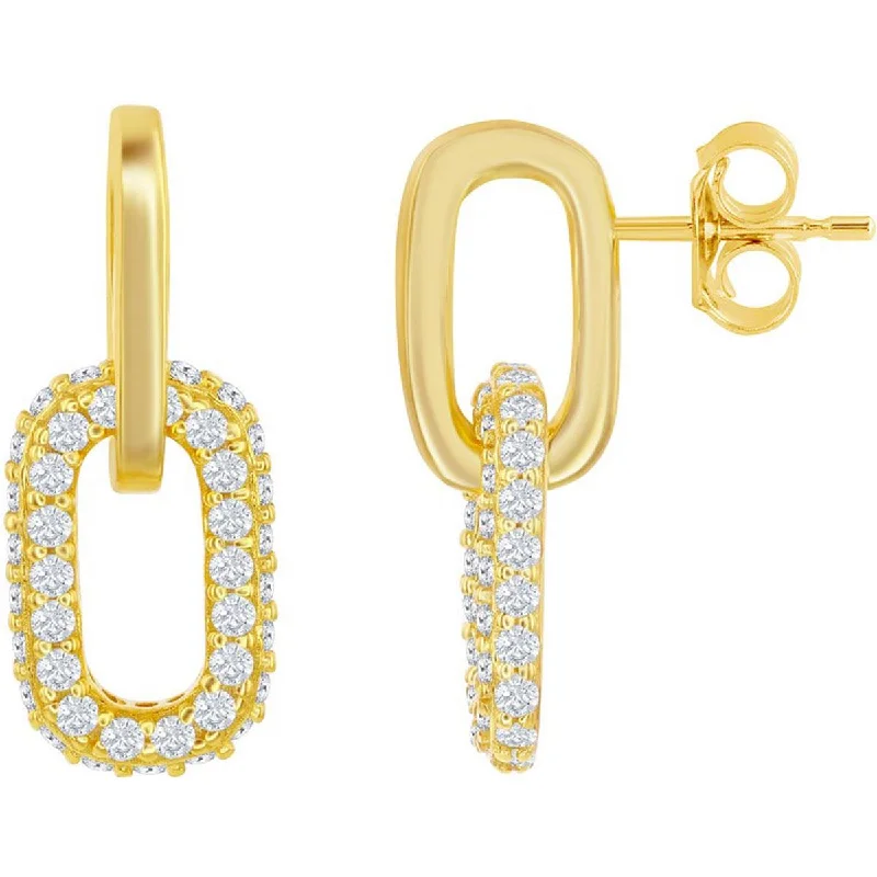 drop ladies earrings-Classic Women's Earrings - Gold Plated Micro Pave CZ Paperclip Post Back | D-7970-GP