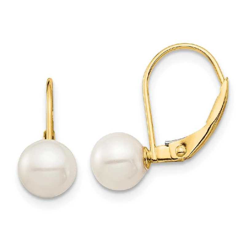 luxury designer ladies earrings-Madi K Kid's 14K  6-7mm White Round FW Cultured Pearl Leverback Earrings