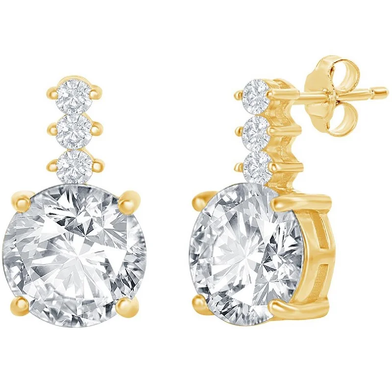 emerald-cut ladies earrings-Classic Women's Earrings - Gold Plated Round Shaped White CZ with Bar Stud | D-7774-GP