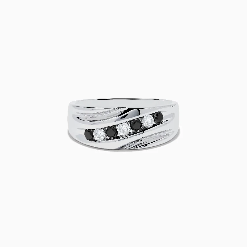 modern architectural engagement ring for women-Men's 14K White Gold Black and White Diamond Ring