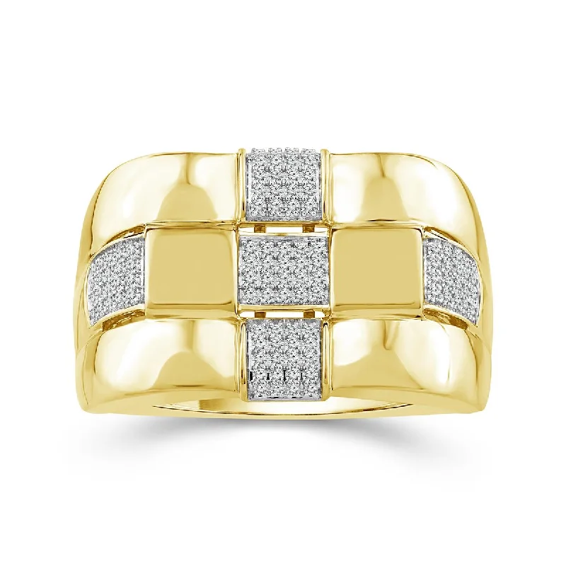 gradient gemstone ladies ring-MEN'S MODERN YELLOW GOLD FASHION RING WITH SQUARE SHAPED DIAMOND CLUSTERS, 1/4 CT TW