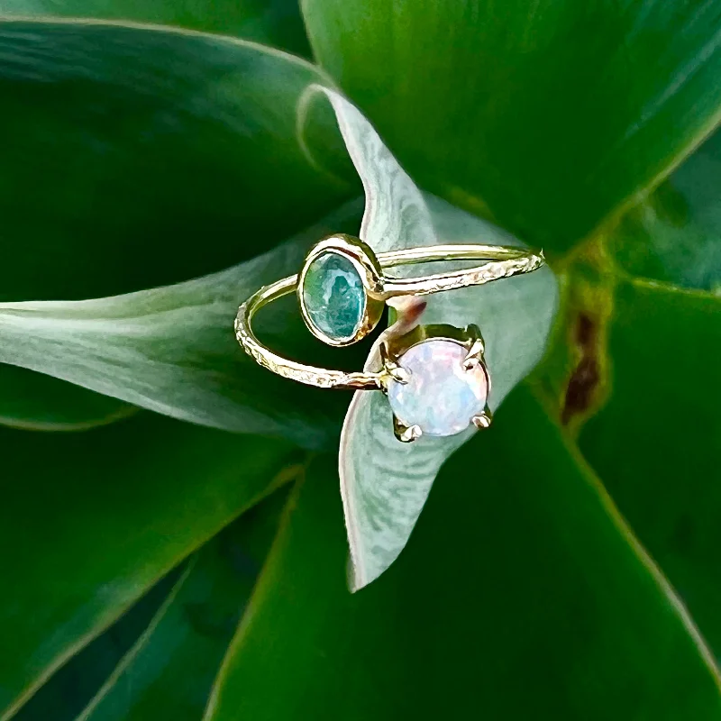 bezel-set ladies ring-Opal and Green Tourmaline Flex Ring