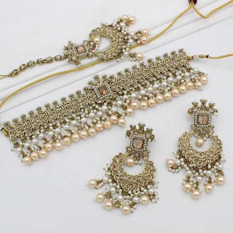 layered ladies necklace-India Art  Crystal Stone Choker Necklace Set