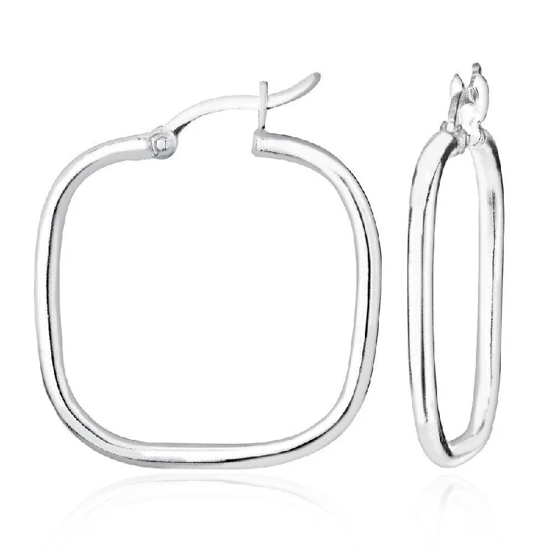 two-tone ladies earrings-Sterling Silver Small Square Hoop Earrings, 2 x 26 mm