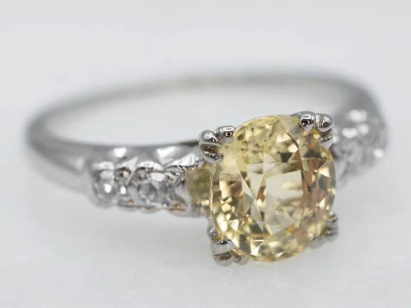 oversized chunky engagement ring for women-Retro Era Yellow Sapphire and Diamond Ring