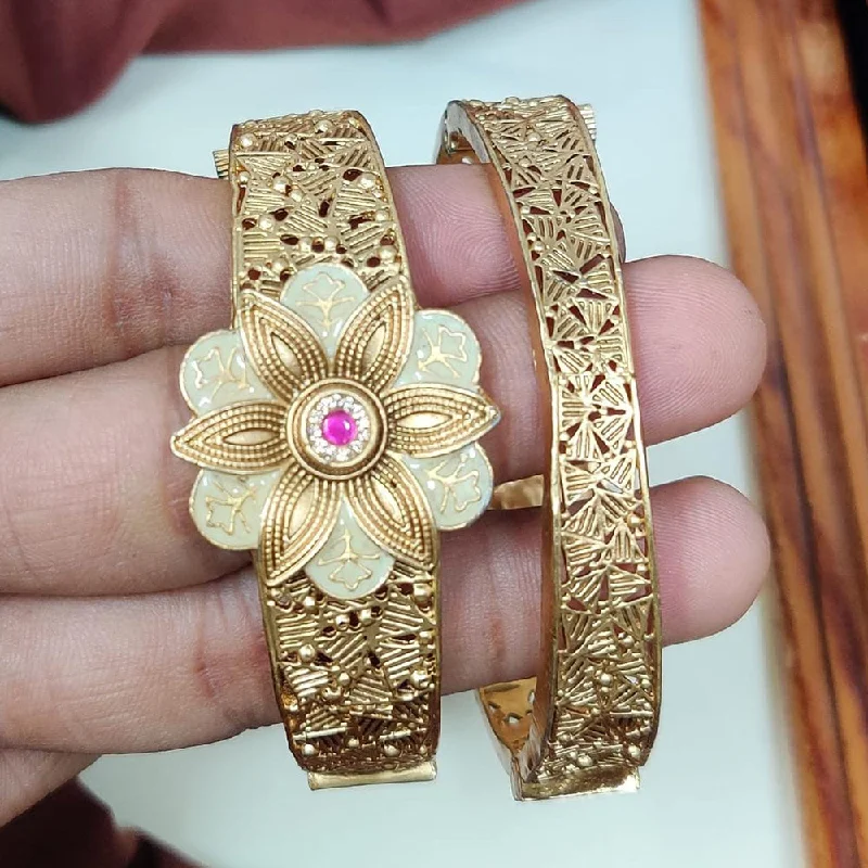 cuff ladies bracelet-Manisha Jewellery Gold Plated Kundan Stone And Meenakari Openable Bangles Set