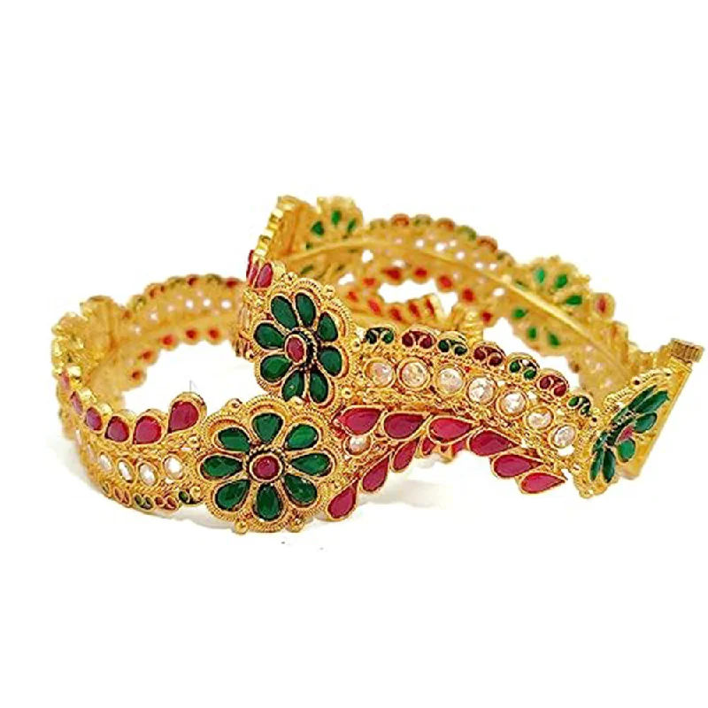 double-layer ladies bracelet-Choice Gold Plated Pota Stone Bangles Set