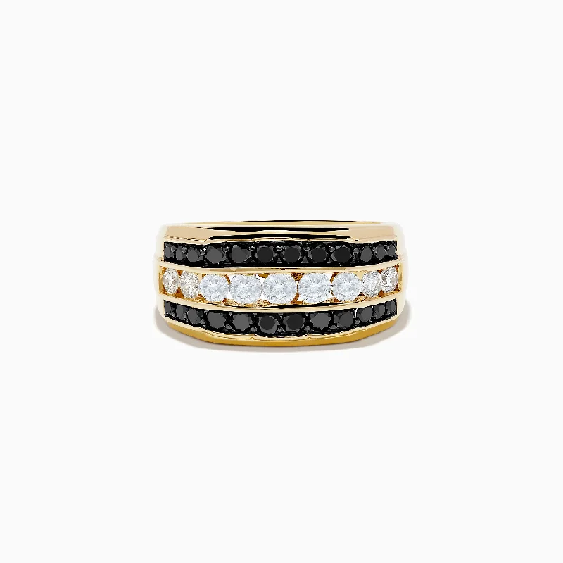 vintage engagement ring for women-Men's 14K Yellow Gold Black and White Diamond Ring