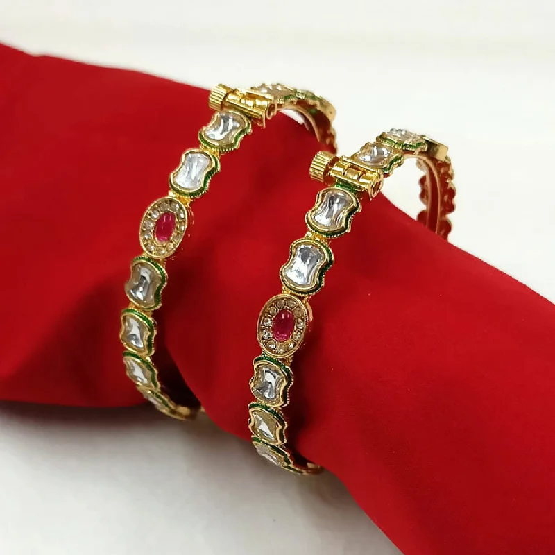 elegant wedding ladies bracelet-Padmawati Bangles Gold Plated Kundan Openable Bangles Set