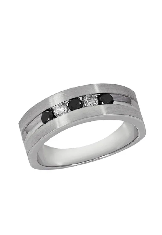 artistic sculptural engagement ring for women-Men's 14K White Gold Black and White Diamond Ring, 0.49 TCW