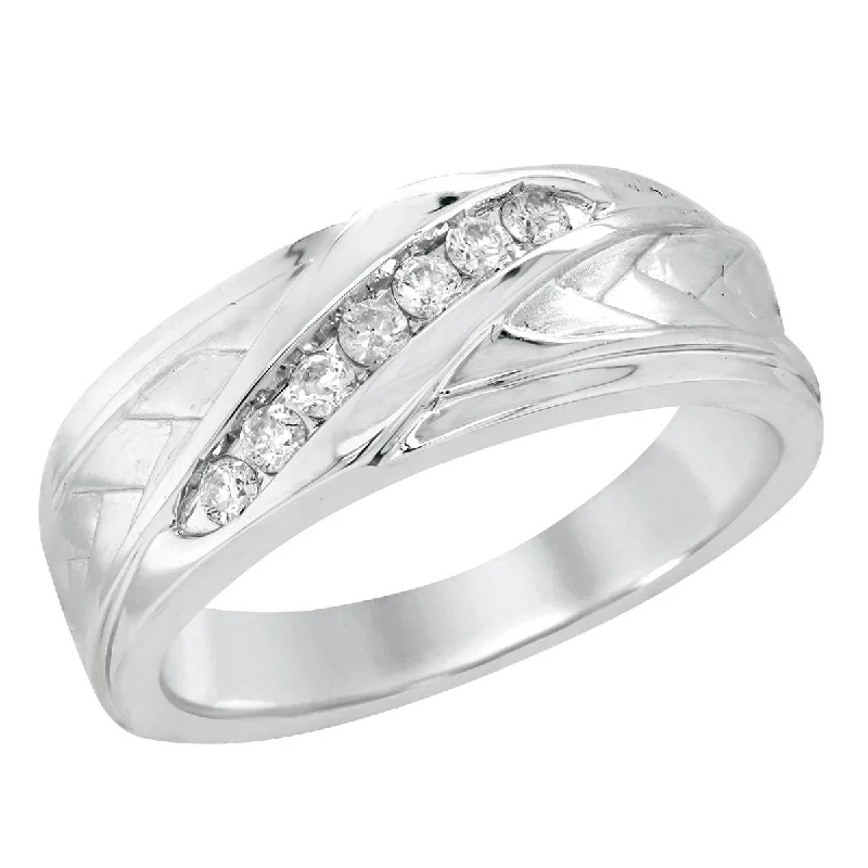 diamond ladies ring-MEN'S WHITE GOLD RING WITH 7 CHANNEL SET DIAMONDS, 1/4 CT TW