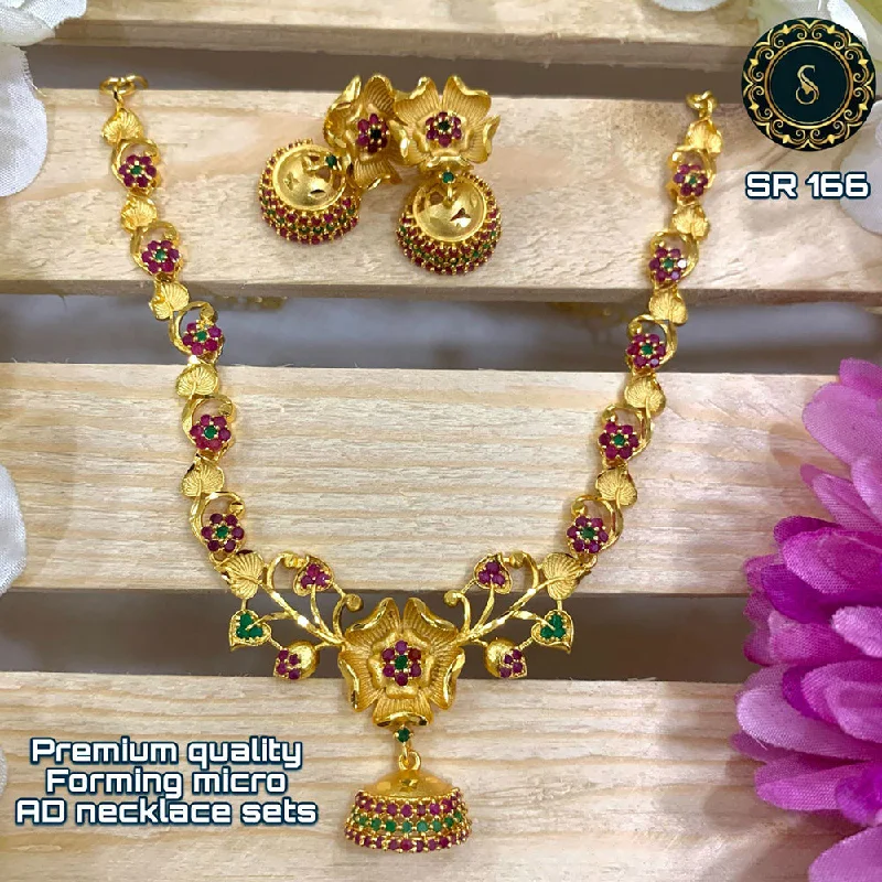 floating diamond ladies necklace-Siara Collections Forming Gold Pota Stone Necklace Set