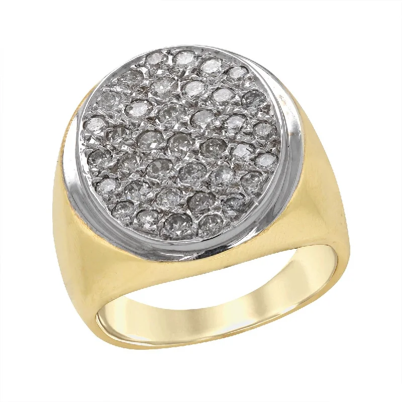 east-west setting ladies ring-YELLOW GOLD MEN'S FASHION RING WITH DIAMOND PAVE, 1 1/2 CT TW