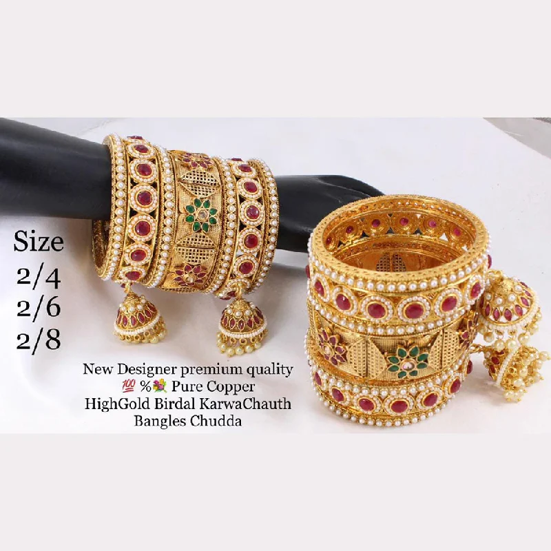 layered chain ladies bracelet-Manisha Jewellery Pota Stone Copper Bangles Set