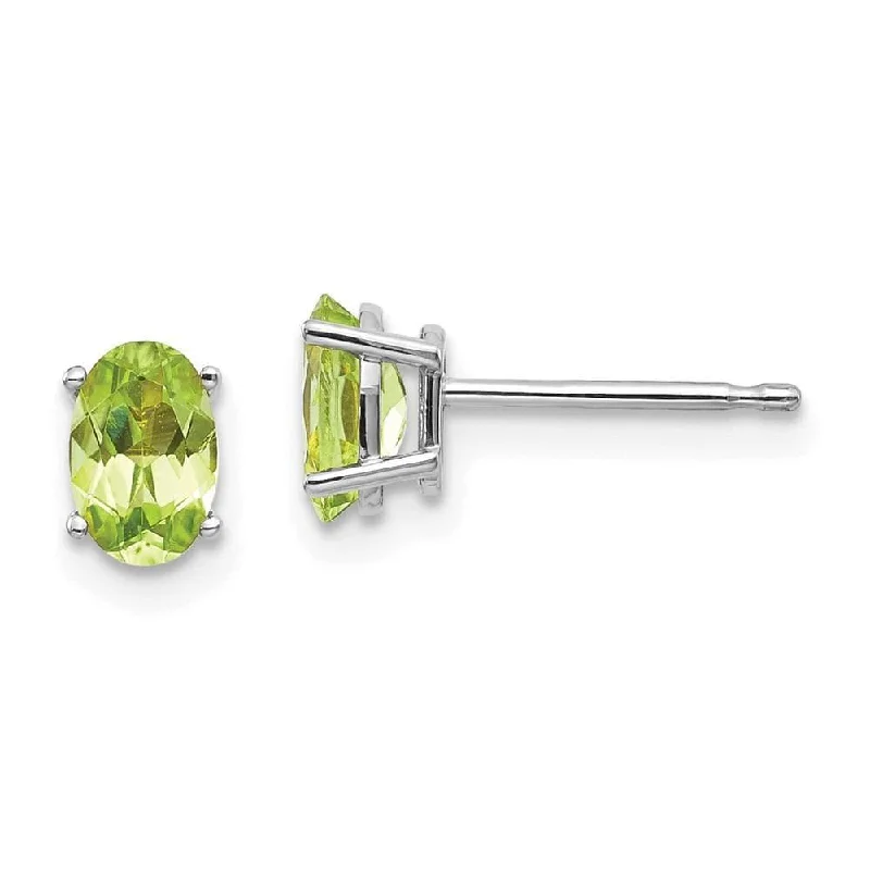 diamond ladies earrings-14k White Gold 6x4 Oval August/Peridot Post Earrings