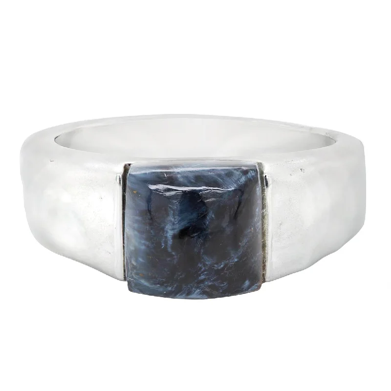 minimalist ladies ring-MEN'S BOLD STERLING SILVER AND BLUE PIETERSITE RING