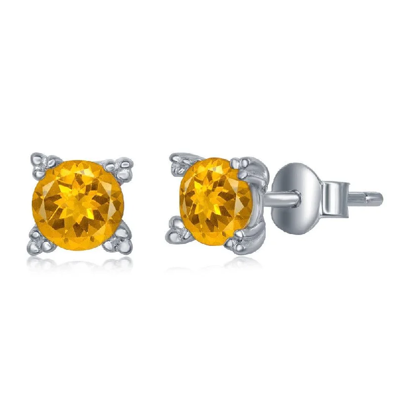 gemstone drop ladies earrings-Sterling Silver 5mm Citrine Four Prong Stud Earrings