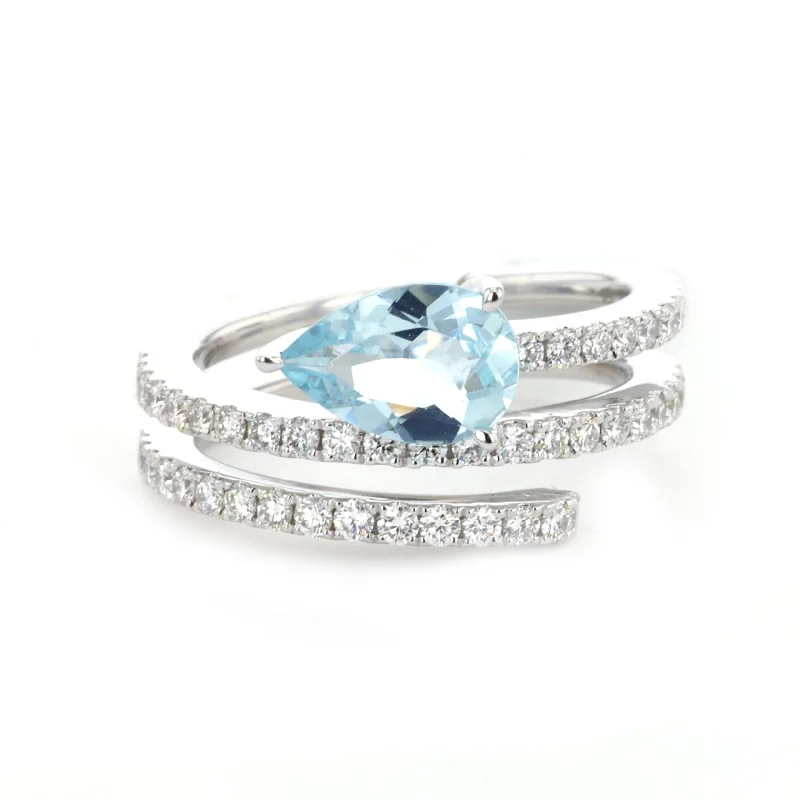 halo engagement ring for women-Aquamarine & Diamond Ring