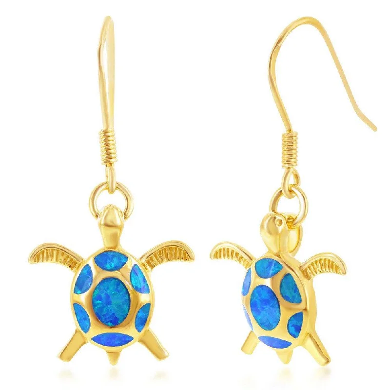 luxury designer ladies earrings-Sterling Silver Blue Inlay Opal Turtle Earrings