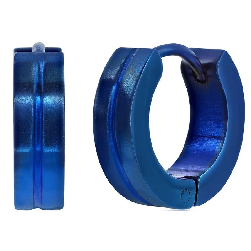 sapphire gemstone ladies earrings-Blackjack Women's Earrings - Blue Plated Steel 13mm Lined Huggie Hoop | SA-6080