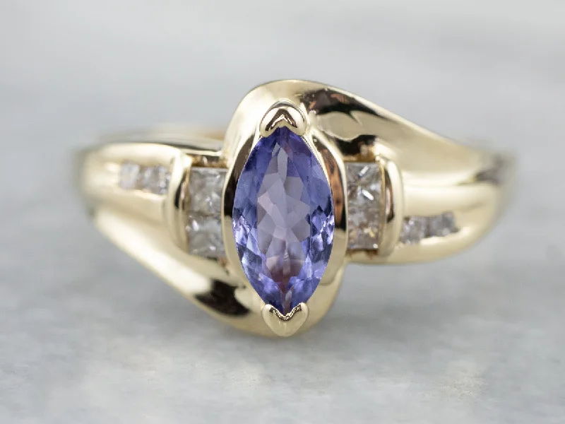 statement fashion engagement ring for women-Marquise Tanzanite and Diamond Ring